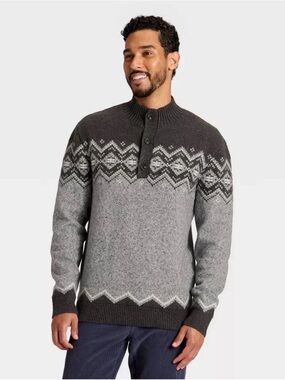Goodfellow & Co Dark Gray & Light Gray Fair Isle ButtonFront Sweater New W/O Tag